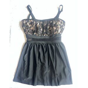 One piece womans bathing Black Dress Lace/Nude bra Mesh plus size 2XL NWOT